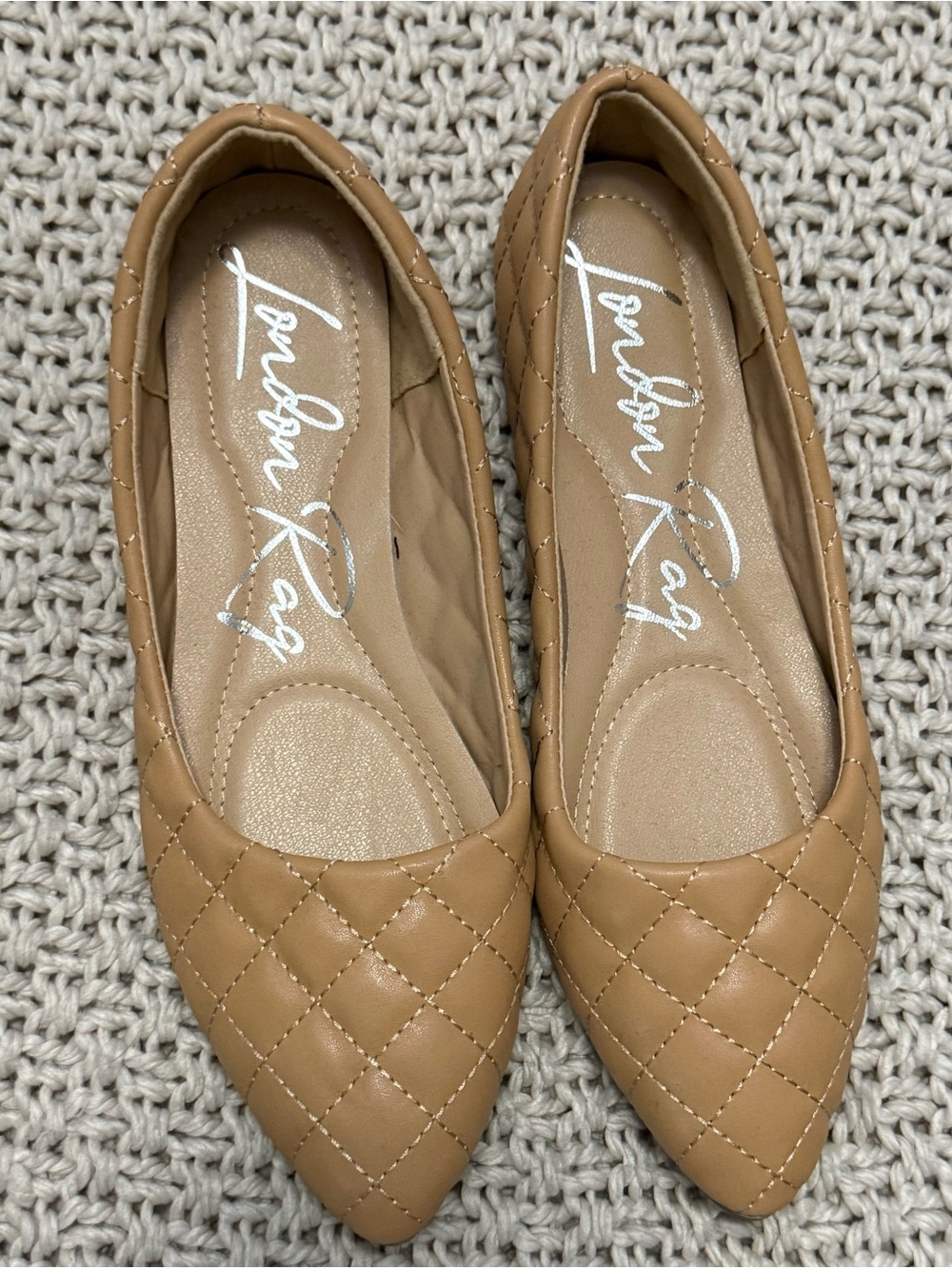 London Rag Quilted Pointed-Toe Flats in Tan NWOB Size 6.5